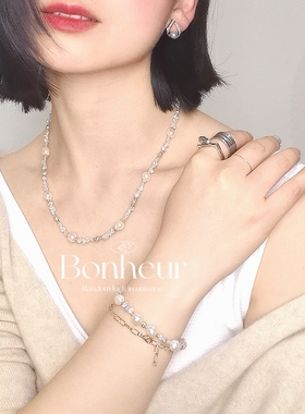 Bonheur 花漾系列天然海水akoya 真多麻淡水珍珠项链设计师原创