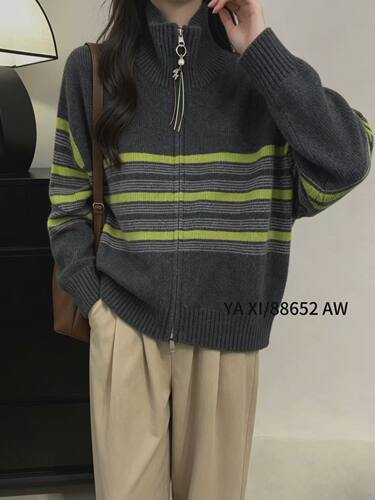 2026年秋季新款韩版立领拉链宽松休闲百搭长袖毛衣外套女上衣潮