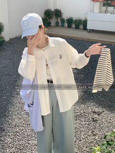 2026年早春新款韩版刺绣糖果色宽松显瘦百搭衬衫外套女上衣潮ins