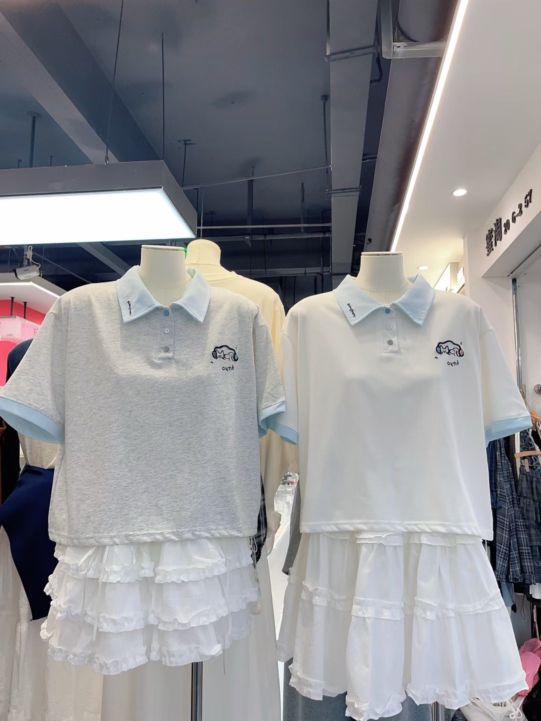 polo领短袖2026年夏季新款韩版卡通刺绣撞色领小清新宽松t桖女潮