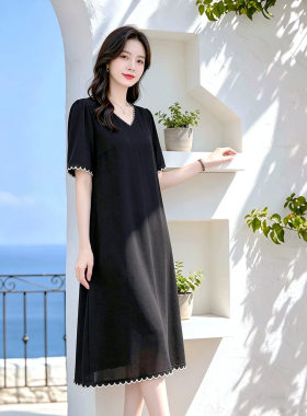 特大码短袖连衣裙夏装高贵洋气