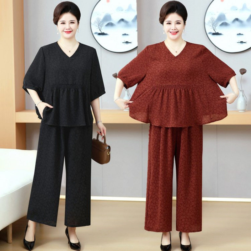 加大码200斤洋气两件套妈妈装