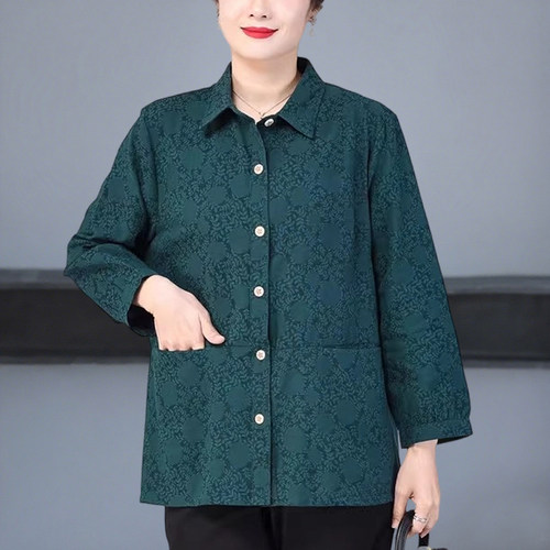 大码女装春秋装中老年衬衫妈妈装