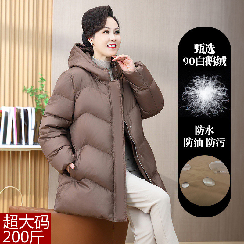 中老年女白鸭绒羽绒服外套200斤