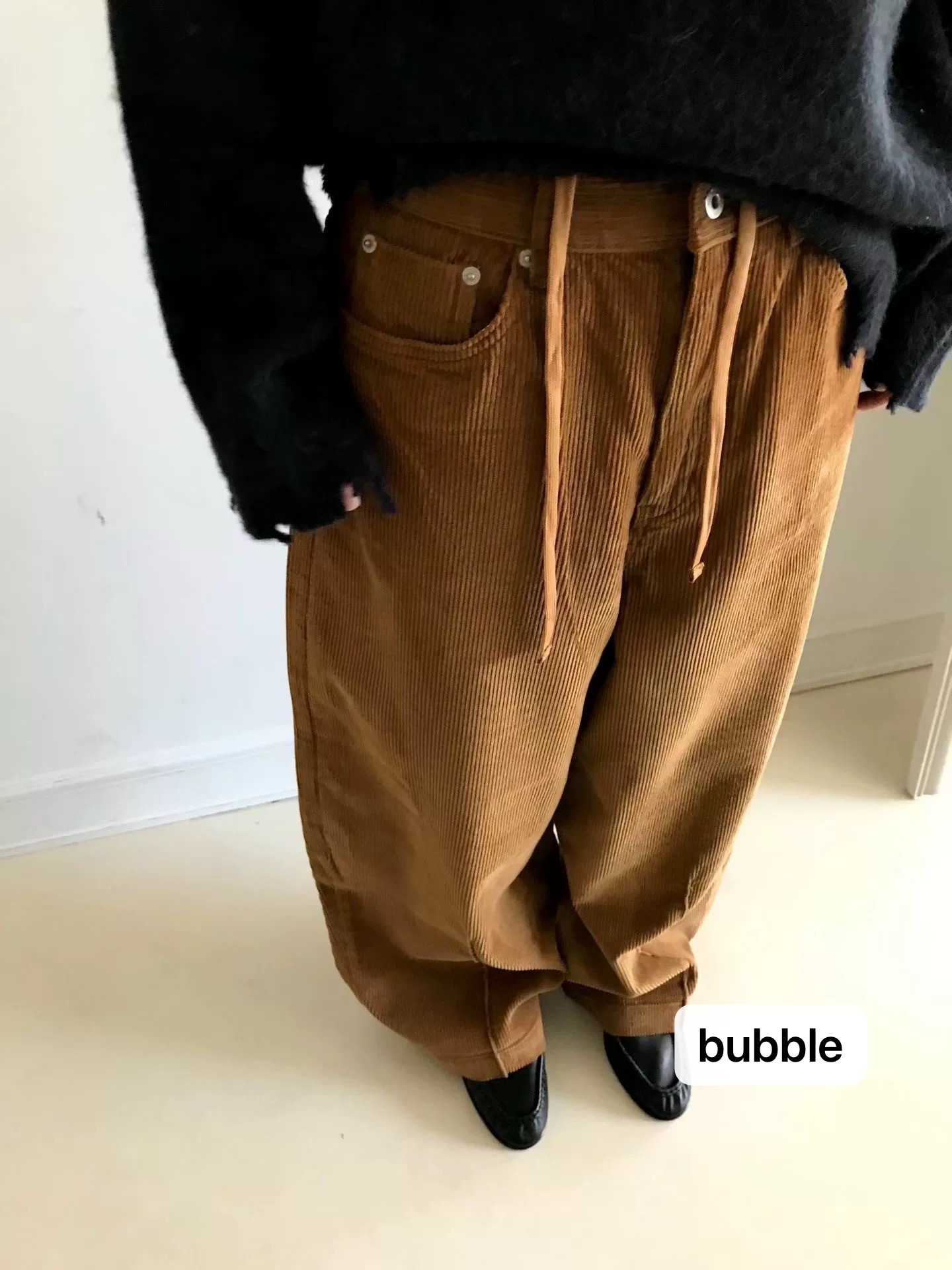 现bubble韩代WE ARE东大门新款宽松系带阔腿灯芯绒休闲裤长裤