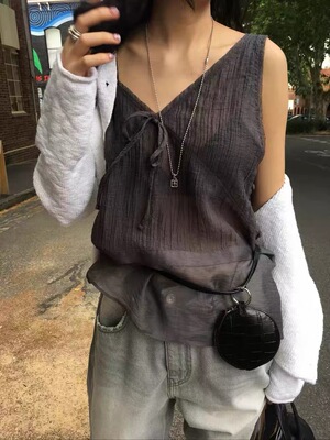 现 bubble韩代韩国东大门breathe时尚百搭微透衬衫背心实体秒发