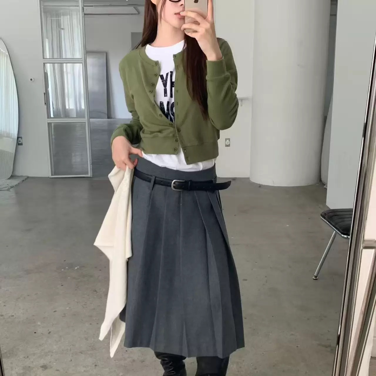 现～bubble韩代UNBOUND冬季新款时尚百褶中长款半身裙实体秒发