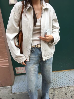 现bubble韩代 breathe复古泼墨拉链翻领短款外套女实体秒发