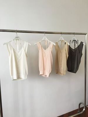 现bubble韩代BREATHE东大门夏季单排扣挂脖系带背心套装实体秒发
