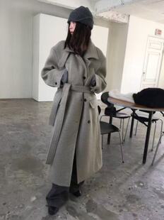 现～bubble韩代韩国东大门 breathe  羊毛羊驼混阔肩毛圈大衣外套