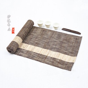 日式手工干泡茶席布麻类桌布浅棕色古风装饰禅意茶席 苎麻桌旗