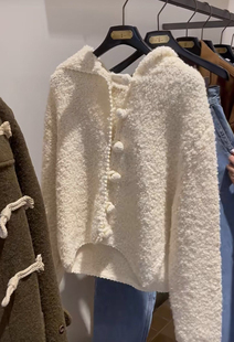 韩国howus羊毛50小香风羊羔毛外套女奶白色开衫春季章若楠难哄