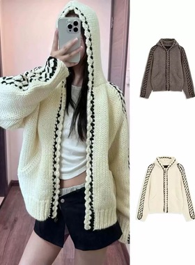 秒发正确版韩国openyy连帽针织开衫女宽松慵懒毛衣外套50羊毛