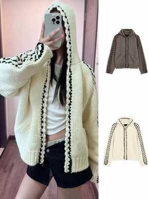 秒发正确版韩国openyy连帽针织开衫女宽松慵懒毛衣外套50羊毛