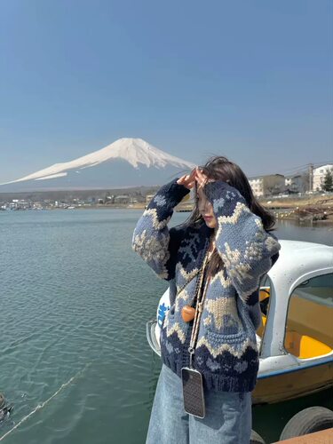 秒发正确版50%羊毛小水同款北极熊费尔岛翻领拉链厚毛衣外套内衬