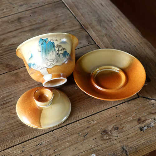 窑变釉盖碗丁任合手绘