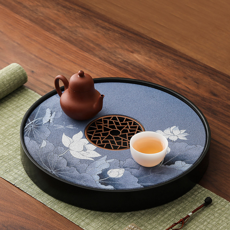 乌金石圆形吸水功夫茶盘支持定制