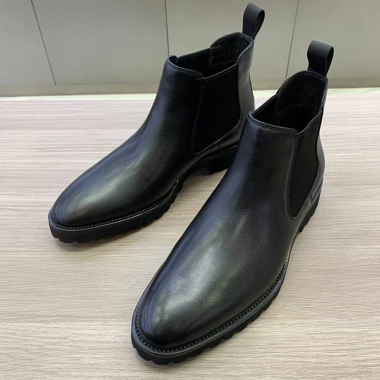 意大利费雷男士头层牛皮轻质耐磨防滑底秋冬款时尚百搭切尔西男靴