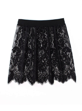 蕾丝裙半身裙短裙外穿黑色女新款百搭单层透视内搭网纱打底裙衬裙