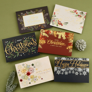 伊和诺创意简约烫金圣诞贺卡带信封商务圣诞节日感恩感谢折叠新年礼物小卡片儿童祝福留言卡内页定制打印2512