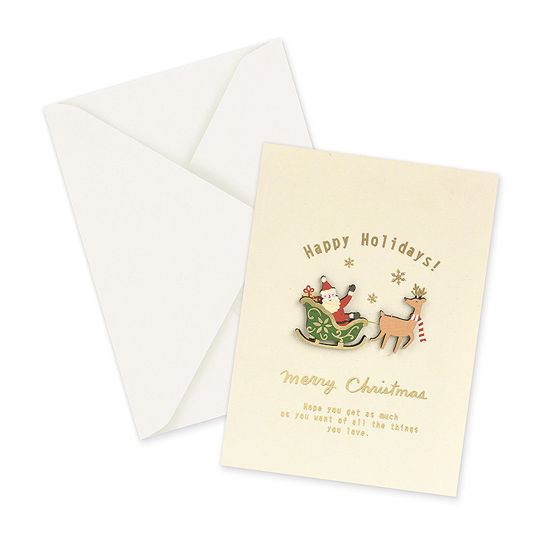 Yiheno 2025 New Christmas 3D Wooden Patch Greeting Card, Simple Gift Blessing Card with Envelope, Cute Cartoon Christmas Card, Kindergarten Gift Card