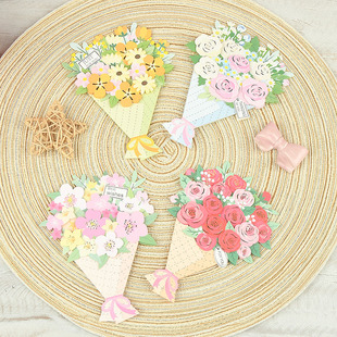 母亲节花束贺卡幼儿园儿童节日送老师感恩祝福卡创意高级感ins风折叠diy空白留言写字生日小卡片WISH 2303