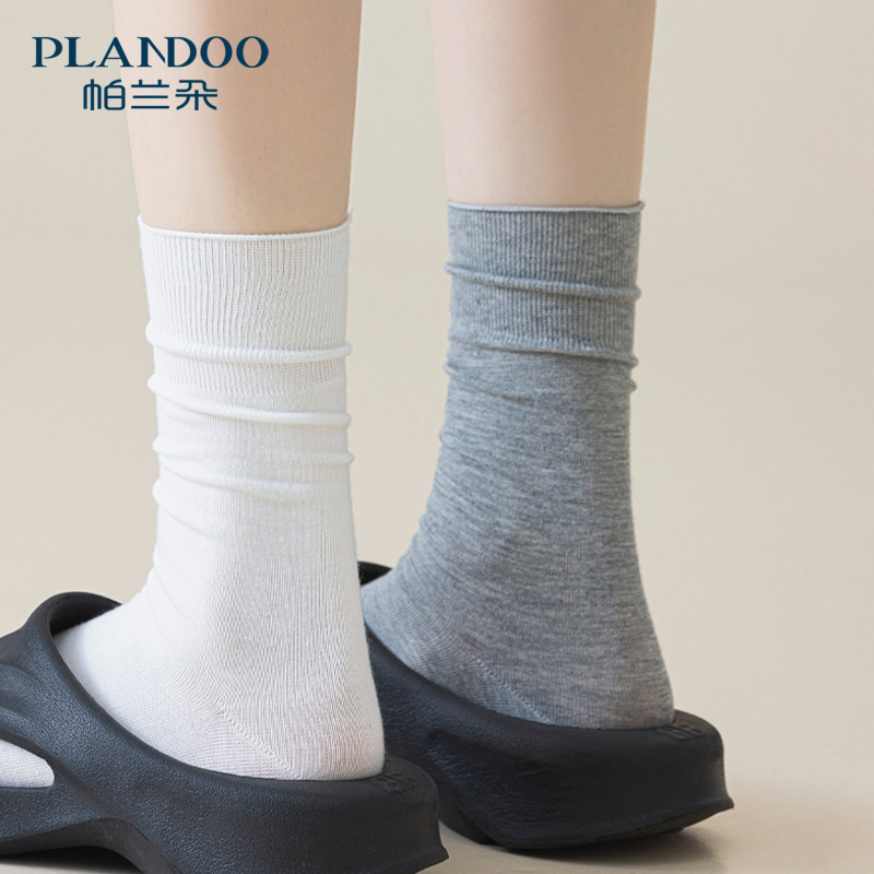 【10A抑菌】袜子女堆堆袜夏季薄款纯棉夏天灰白色中筒袜配洞洞鞋
