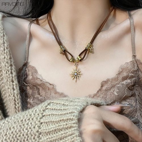 美拉德复古太阳项链锆石锁骨链