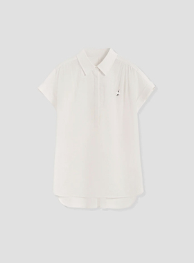 FOREVERCAN“素然”老钱风刺绣宽松短袖亚麻衬衫上衣 ST21701