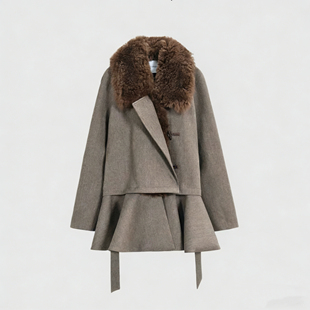 SSAVAGE“斯图亚特”解构主义羊毛领可拆卸裙摆大衣外套SS90956