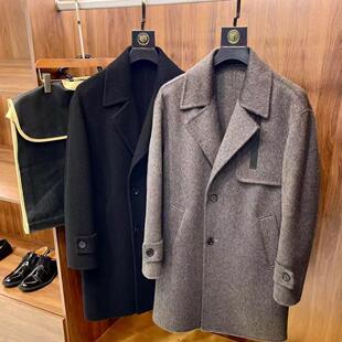 羊皮点缀 甄选羊绒双面呢秋冬保暖青年才俊纯色大翻领长款大衣