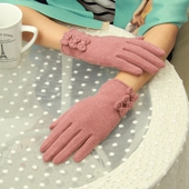 日本单羊毛手套文艺纯色显瘦分指手套女冬气质保暖可爱蝴蝶结开车