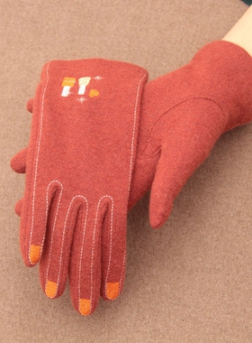 ins风日本羊毛手套薄款秋冬分指触屏戒指美甲手套户外保暖外单女