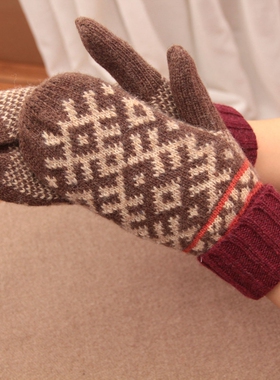 日本全包羊毛手套针织毛线手套男女冬季保暖全包指冬季户外骑车