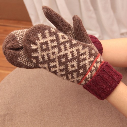 全包连指羊毛针织手套秋冬保暖女