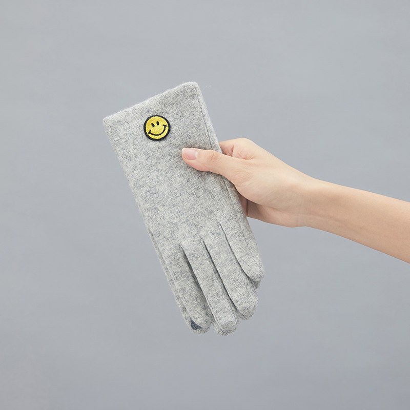 韩国东大门可爱笑脸羊毛手套加绒加厚保暖触屏五指妮子女冬防寒