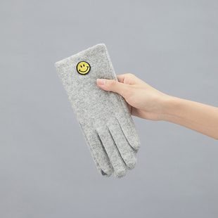 韩国东大门可爱笑脸羊毛手套加绒加厚保暖触屏五指妮子女冬防寒