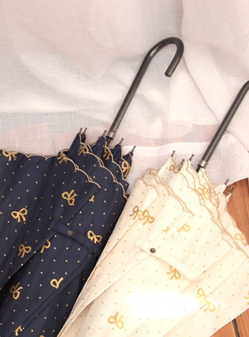 日系小清新甜美烫金波点蝴蝶结长柄伞轻量太阳伞晴雨两用遮阳伞女