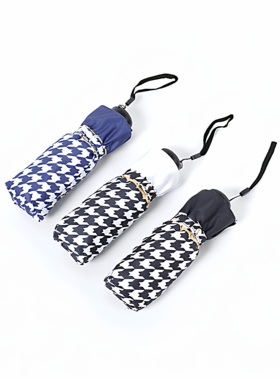 五折复古千鸟格花纹太阳伞超轻便携晴雨两用折叠防晒防紫外线晴雨