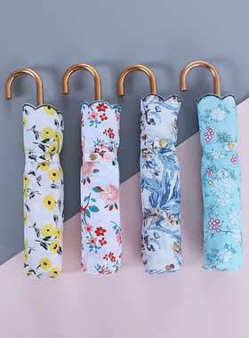 韩国小碎花太阳伞晴雨两用折叠小弯钩伞小清新文艺轻量伞防紫外线