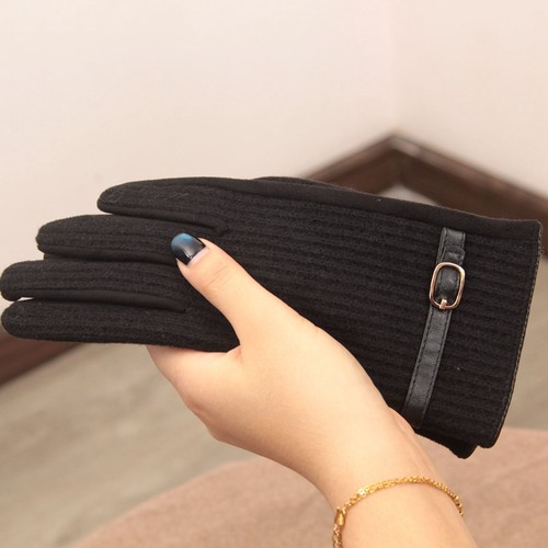 皮扣麂皮绒五指触屏加绒加厚手套