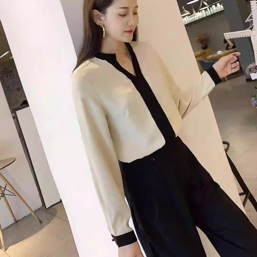 专柜正品衬衫女2025秋季新款很仙的上衣女士超仙长袖V领衬衣