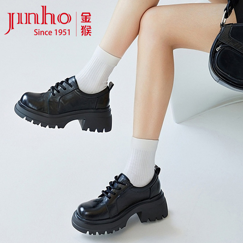 金猴皮鞋女2025秋季新款厚底时尚复古羊皮显高粗跟乐福鞋小皮鞋女,女鞋,浅口单鞋,淘宝优惠券,粉丝福利购,淘宝优惠卷