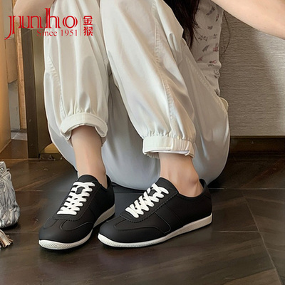 金猴女鞋2025秋季新款真皮时尚百搭潮流银色休闲牛皮复古德训鞋女