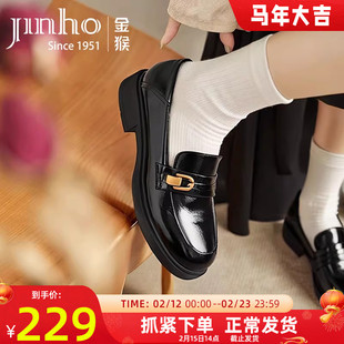 金猴英伦风乐福鞋女2025秋季新款黑色通勤真皮软底舒适不累脚皮鞋