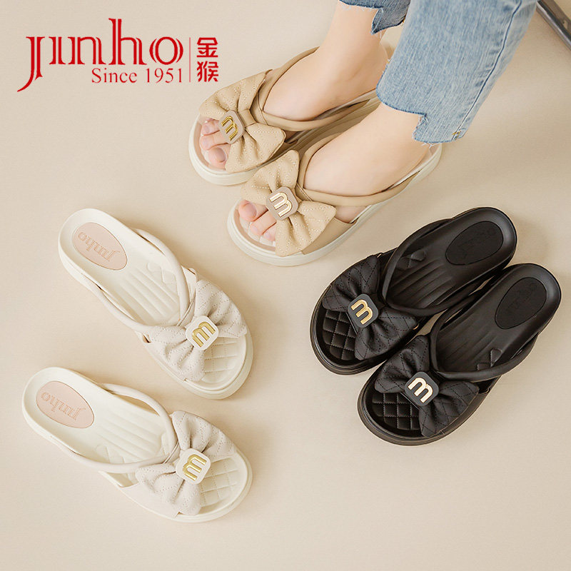 金猴凉鞋女2024夏季新款时尚真皮厚底外穿仙女风配裙子平底沙滩鞋