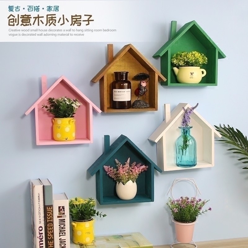 美式乡村彩色小房子遮丑墙壁装饰