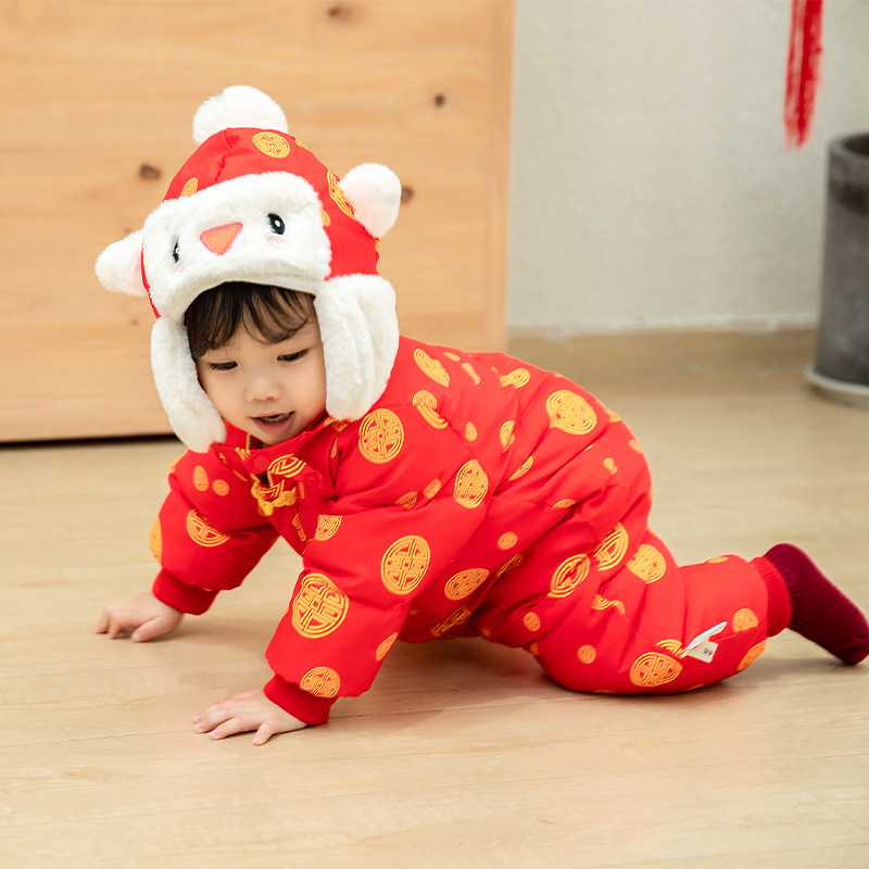 儿童汉服唐装冬爬服棉