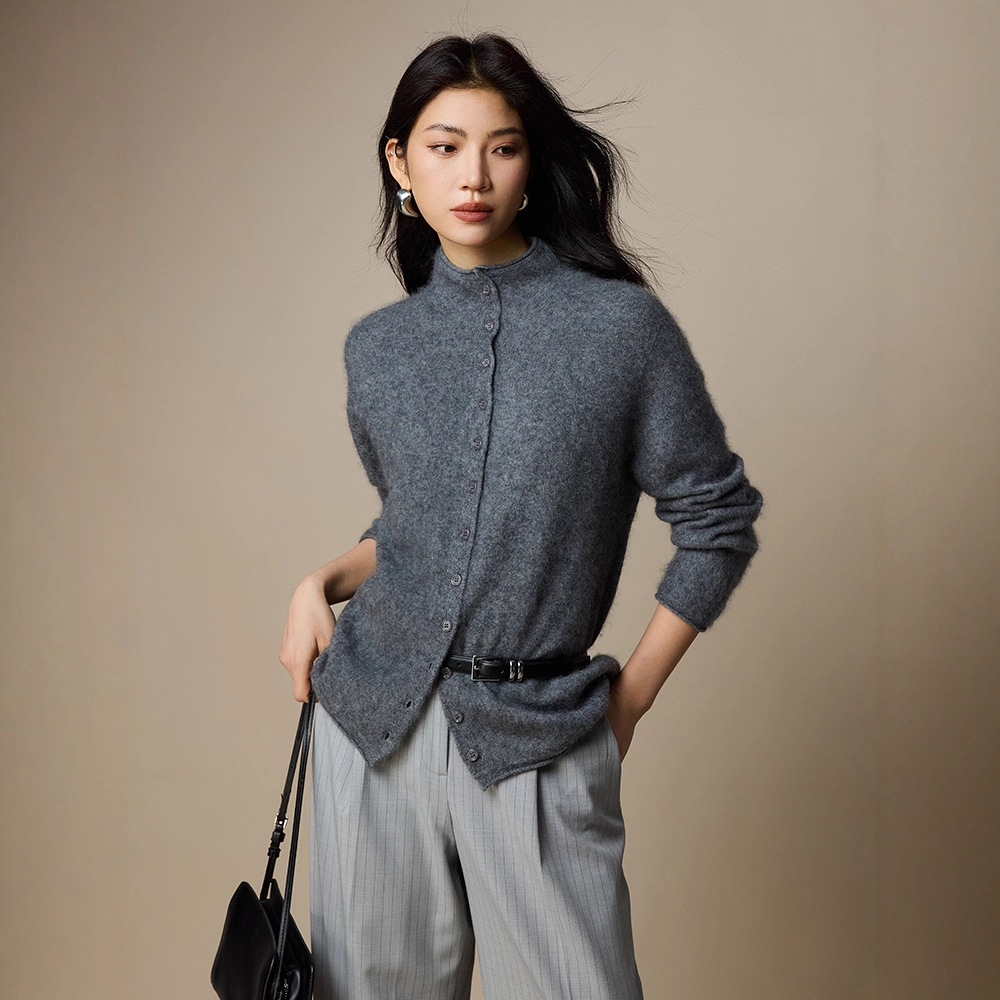 拉绒系列含羊绒拉毛毛衣女秋冬外套25新款女装卷边半高领针织