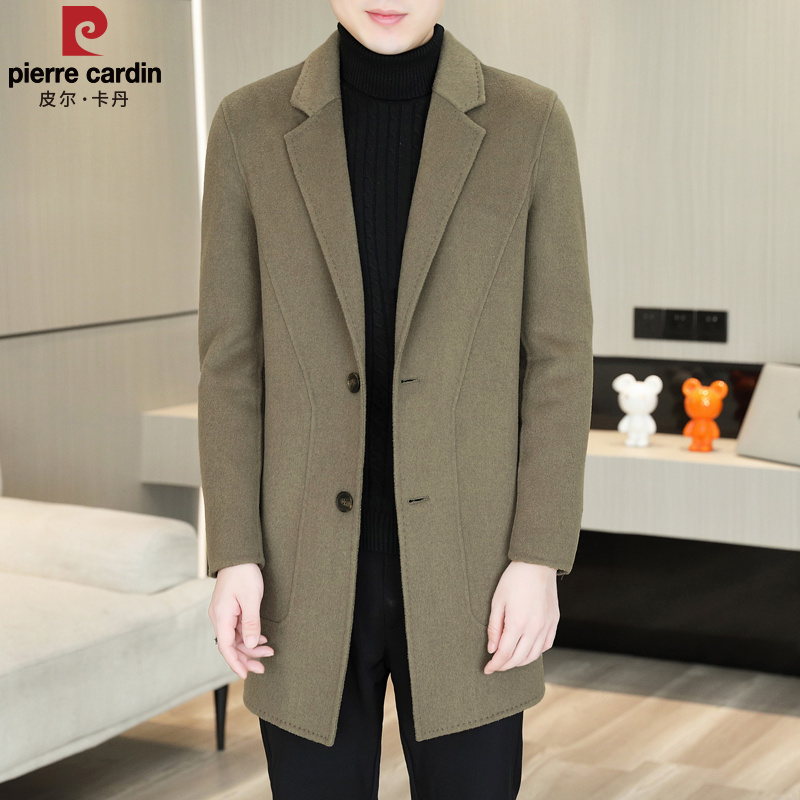皮尔卡丹羊毛大衣男中长款西装领